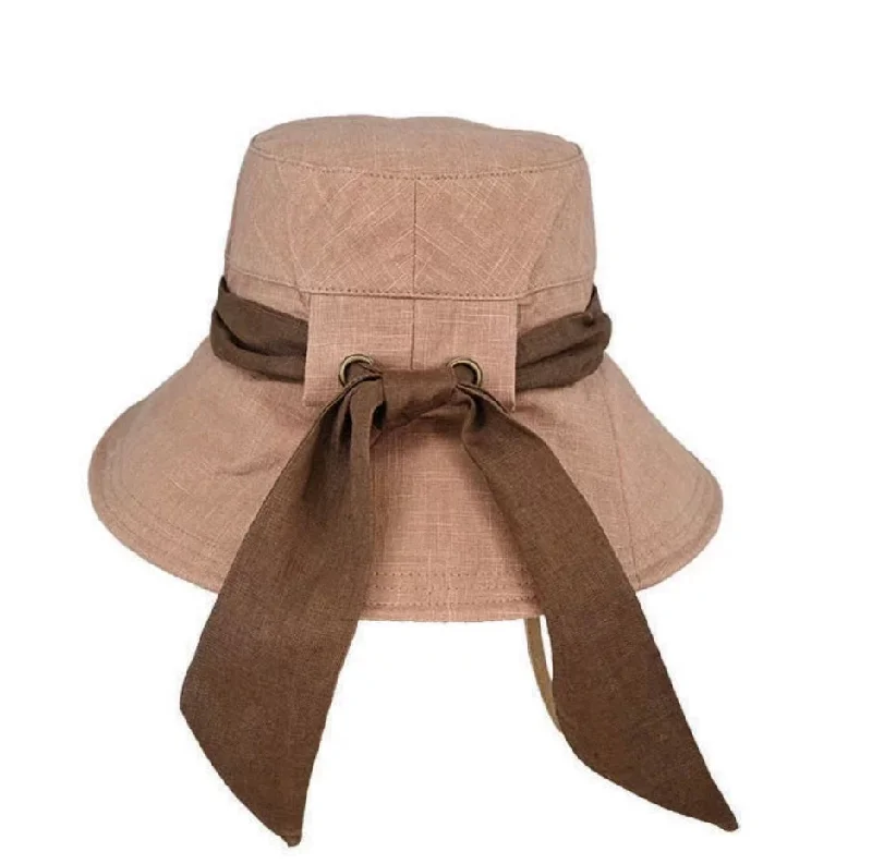 Kallista Hemp Bucket with tie Wide Brim - Caramel