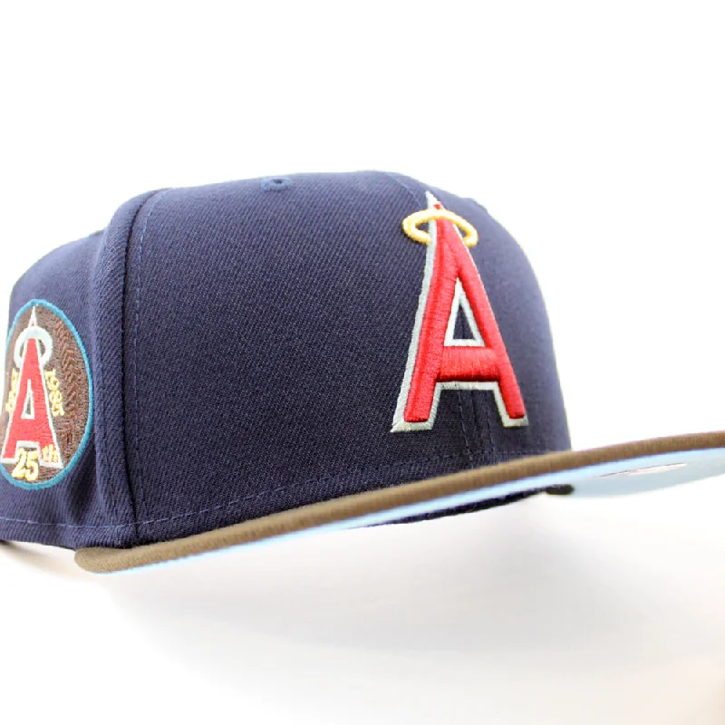 California Angels 25th Anniversary New Era 59Fifty Fitted Hat (NIGHT SHIFT NAVY WALNUT DOSCIENTOS BLUE UNDER BRIM)