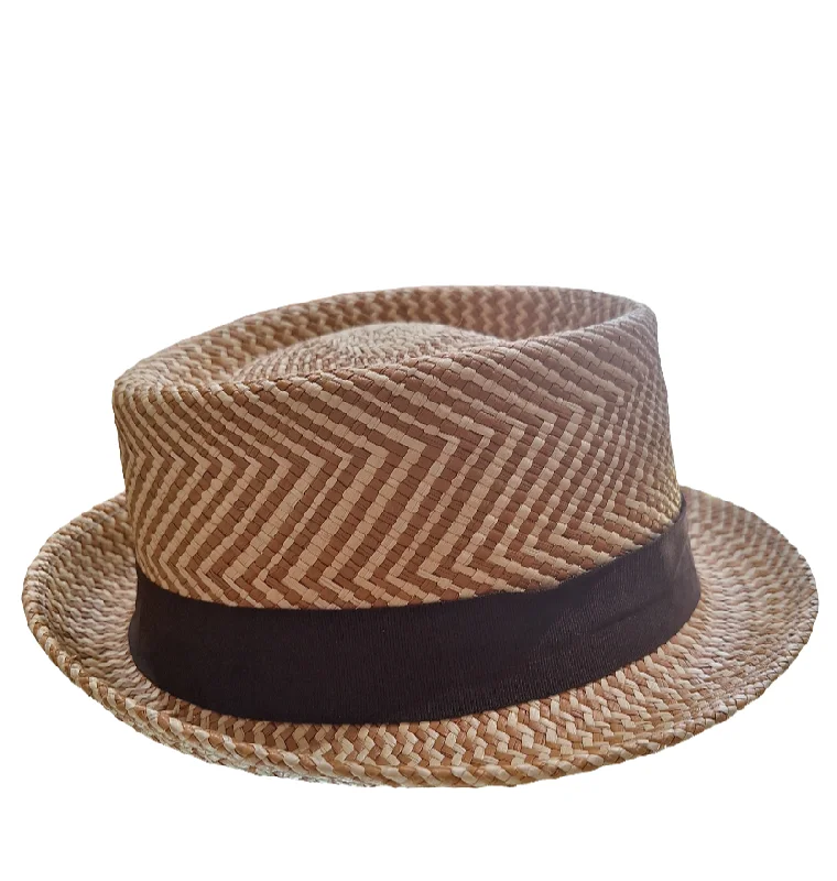 Herringbone Panama Pork Pie - Natural Brown