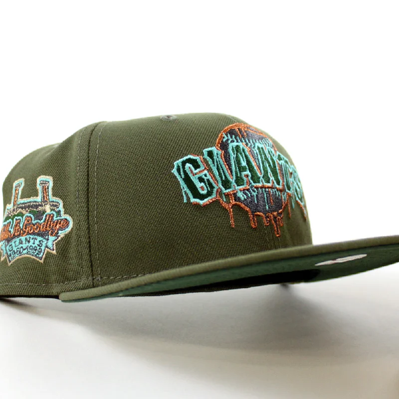 San Francisco Giants 1960-1999 TELL IT GOODBYE New Era 59Fifty Fitted Hat (Zombie Pack Pack Olive Green Green Under Brim)