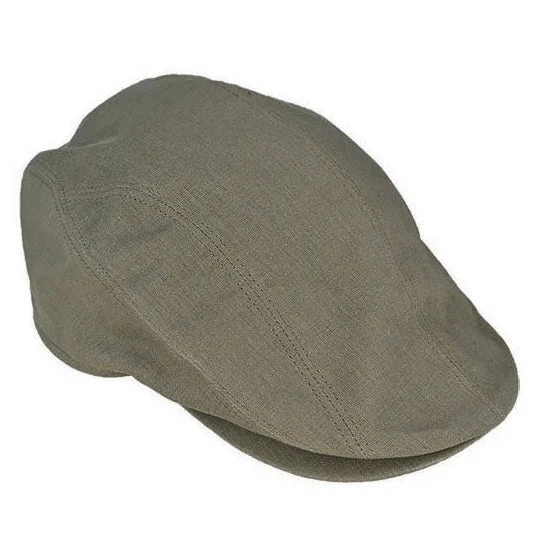 Linen Cotton Blend Flat Cap - Khaki