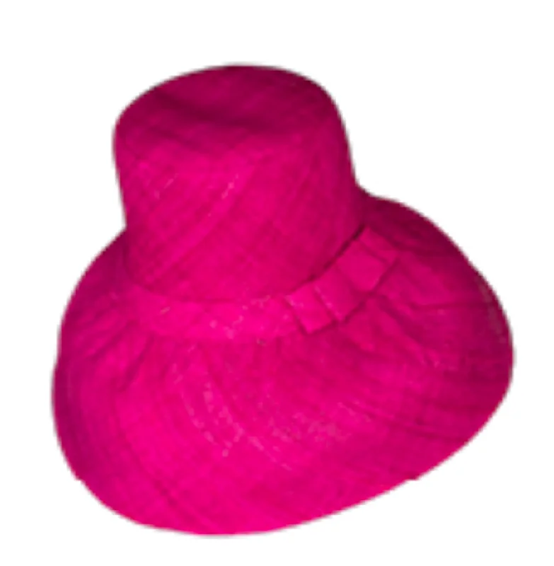 Madagascan Demi Capeline Woven Raffia - Fuschia