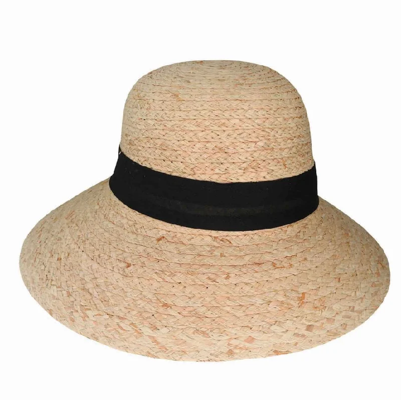 Raffia Cap Visor Cotton Trim and Black Bow