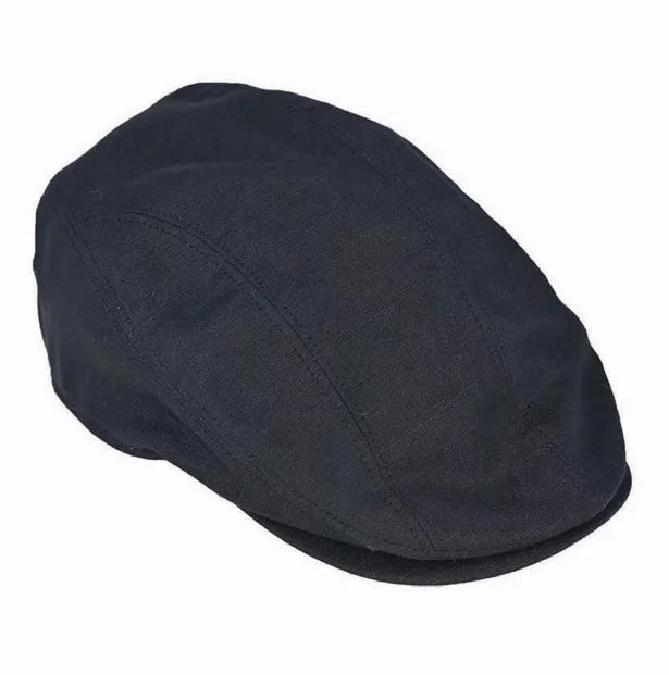 Linen Cotton Blend Flat Cap - Black