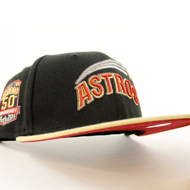 Houston Astros 50Th Anniversary 1962-2012 New Era 59Fifty Fitted Hat (Black Vegas Gold Red Under Brim)