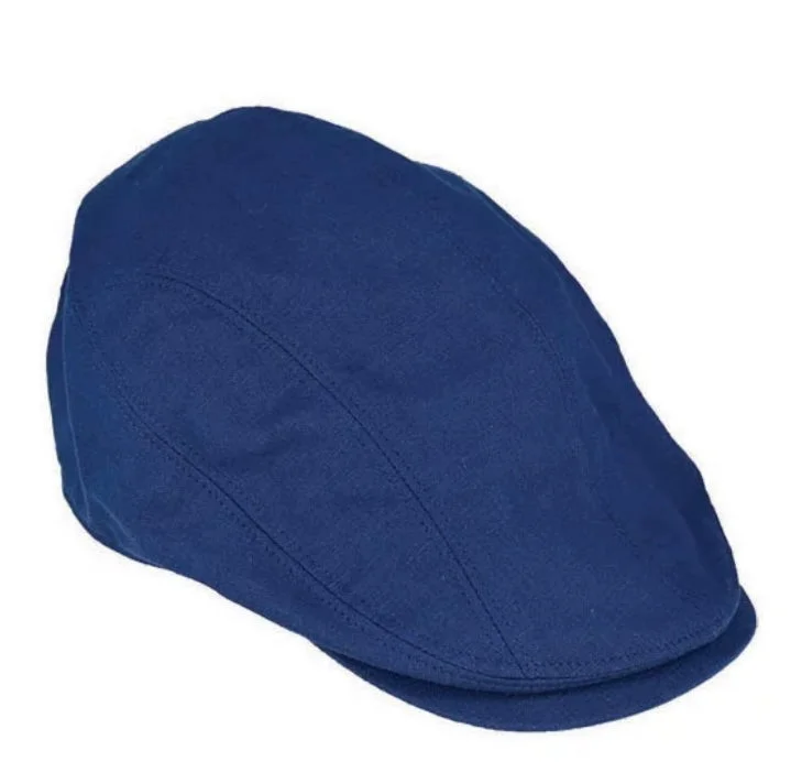 Linen Cotton Blend Flat Cap - Navy