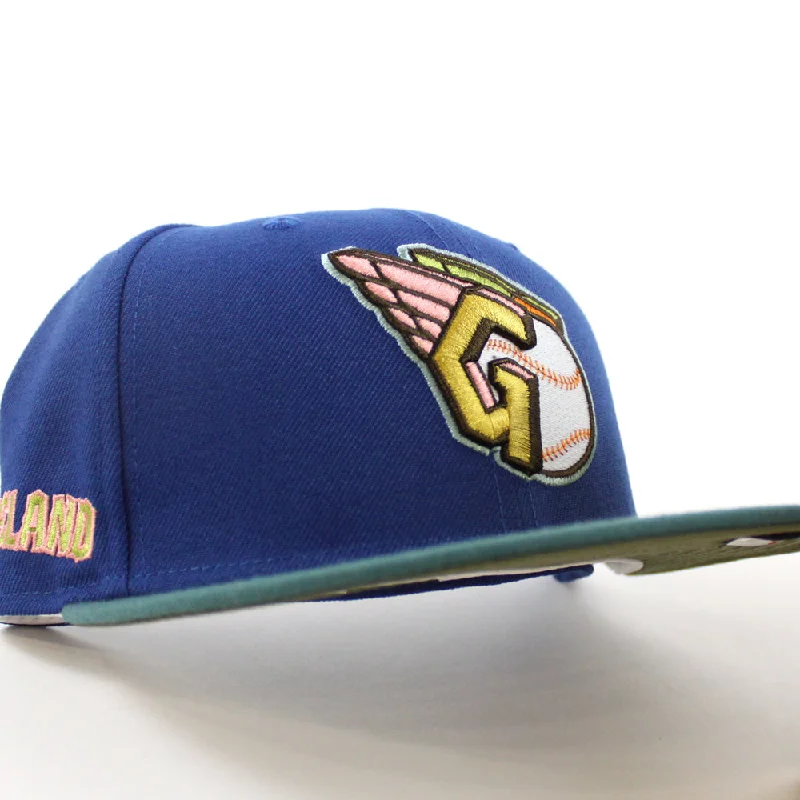 Cleveland Guardians CLEGUA CLEVELAND New Era 59Fifty Fitted Hat (GITD SONGBIRD BLUE PINE NEEDLE GREEN NEW OLIVE Under Brim