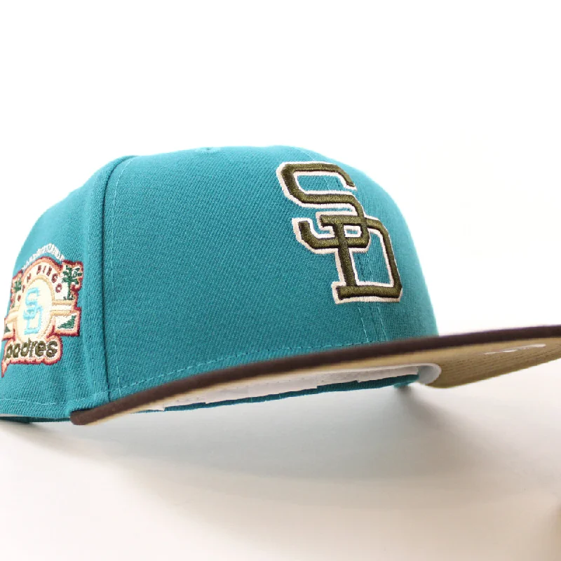 San Diego Padres STADIUM New Era 59Fifty Fitted Hat (Aqua BurntWood Khaki Under Brim)