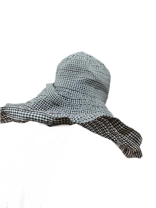 Gingham sunhat wide brim Packable Black and White