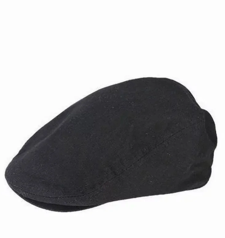 Linen Cotton Lined Flat Cap - Black