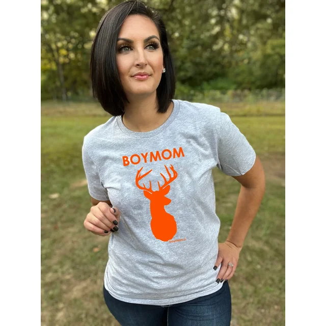 Boymom Orange Buck Heather Grey Tee