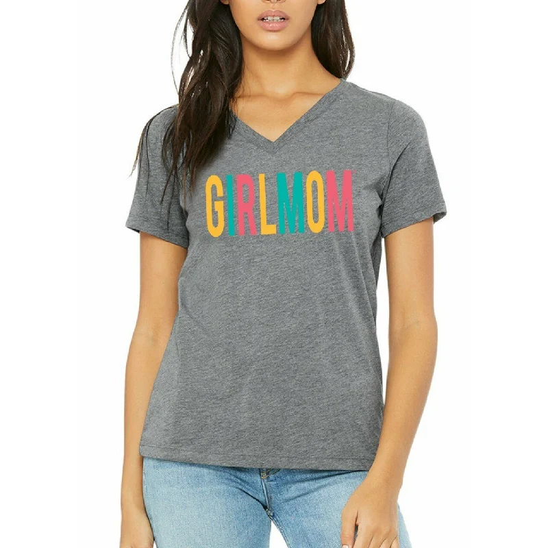 Girlmom Gray Tropical V-Neck