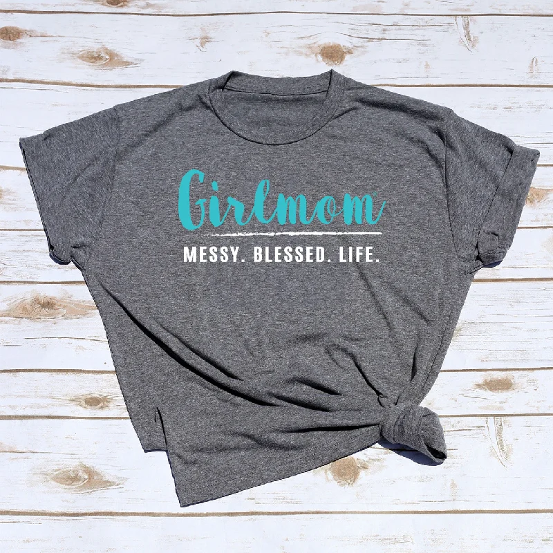 Girlmom MESSY BLESSED HTH DK GREY W/ TURQ