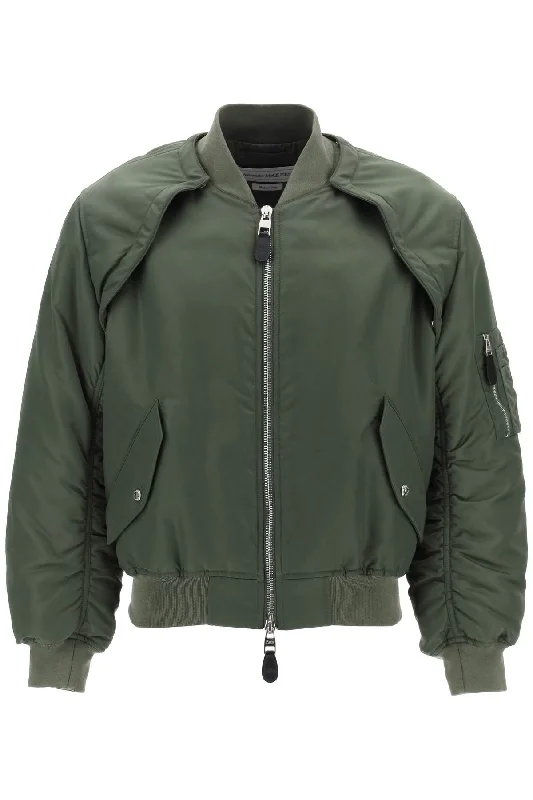 Alexander Mcqueen Men's Convertible Bomber Jacket In Nylon Satin