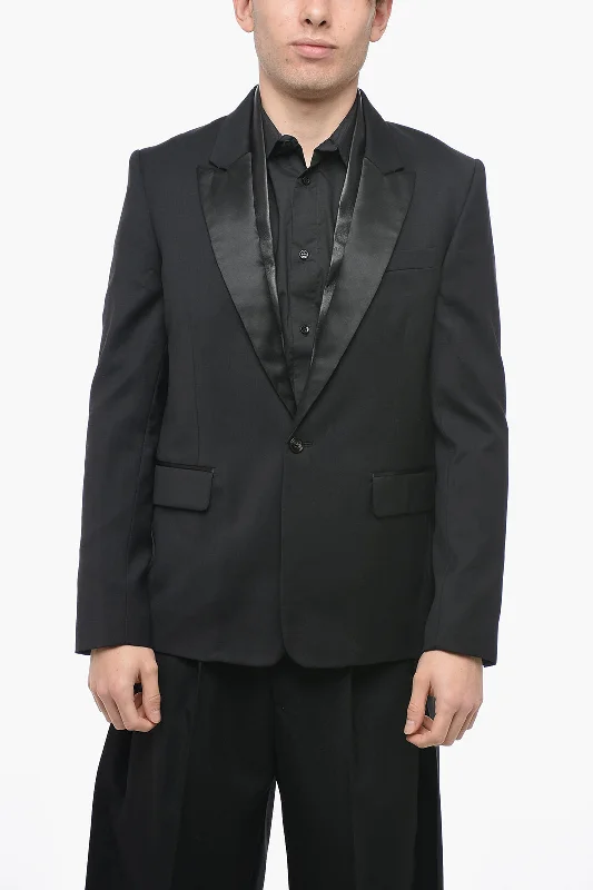 Amiri Wool Tuxed Jacket with Leather Detail