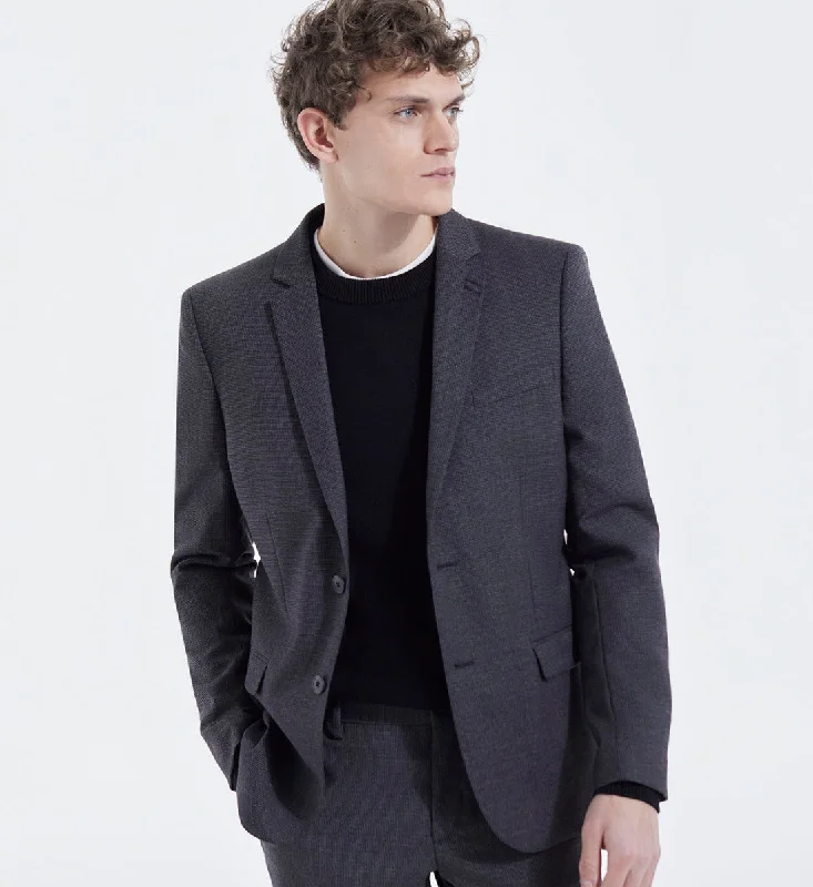 Black And Gray Jacket With Micro Check Motif