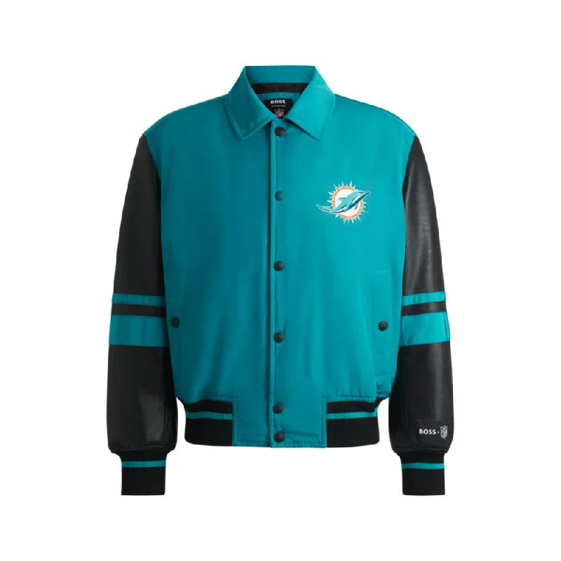 BOSS x NFL mixed-material jacket with faux-leather sleeves