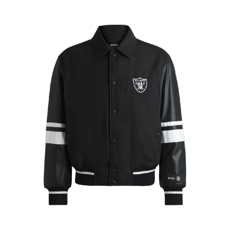 BOSS x NFL mixed-material jacket with faux-leather sleeves