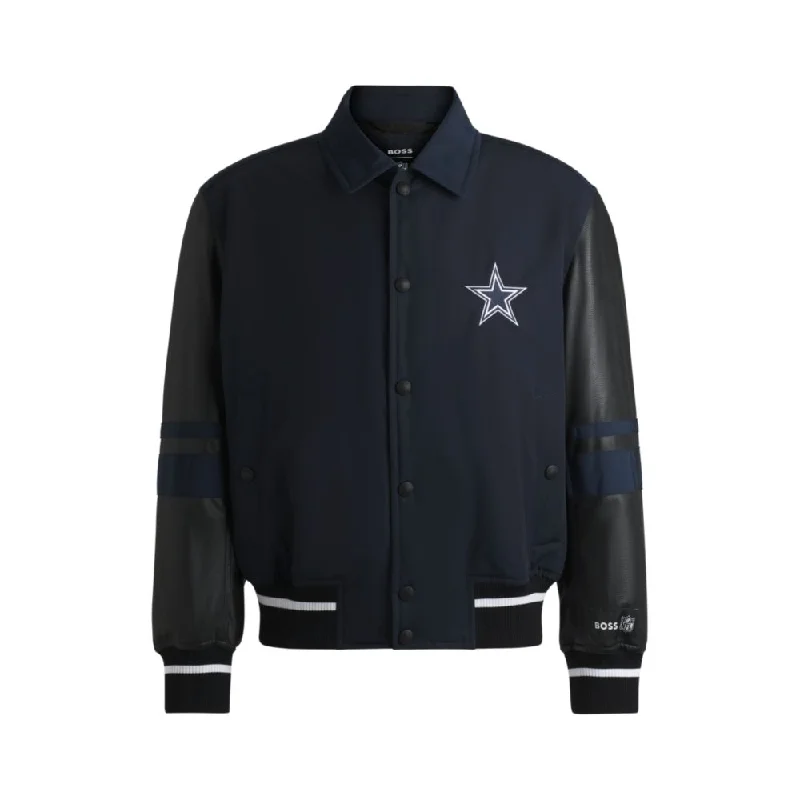 BOSS x NFL mixed-material jacket with faux-leather sleeves