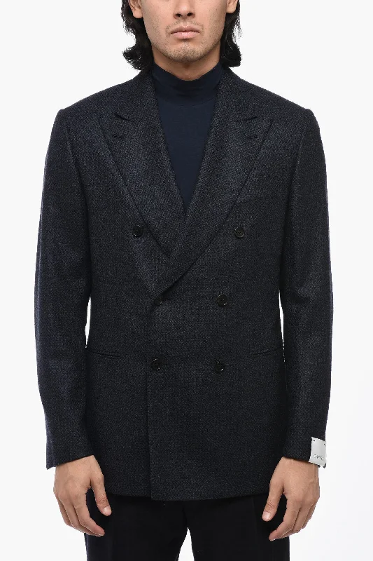 Caruso Wool and Nylon Double Breasted Blazer with Double Split