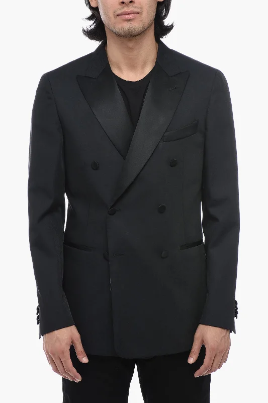 Corneliani CC COLLECTION Satin REWARD Blazer with Peak Lapel