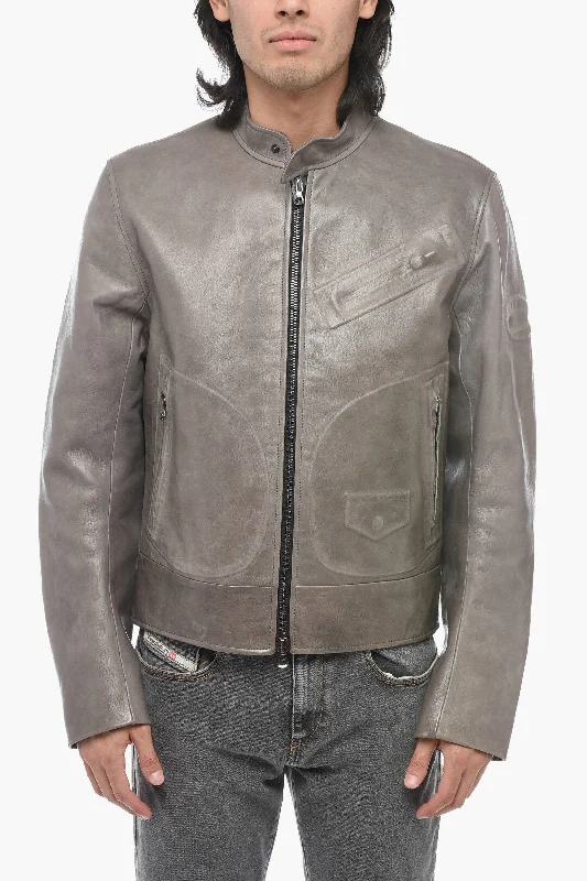 Diesel L-JOSH Leather Jacket with Mandarine Collar