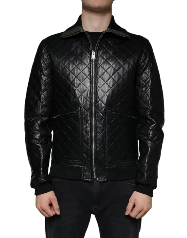 Dolce & Gabbana  Calf Leather Quilted Full Zip Men's Jacket (Pre-Owned)