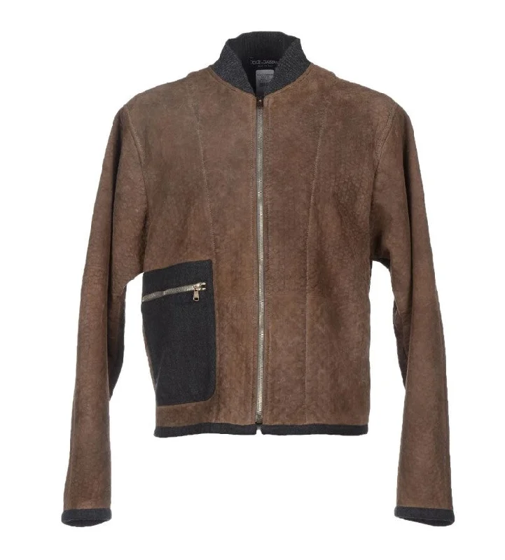 Dolce & Gabbana Elegant Leather & Wool Blend Men's Jacket