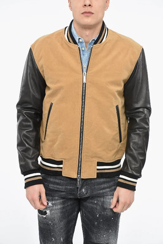 Dsquared2 ICON Varsity Bomber Jacket with Leather Sleeves