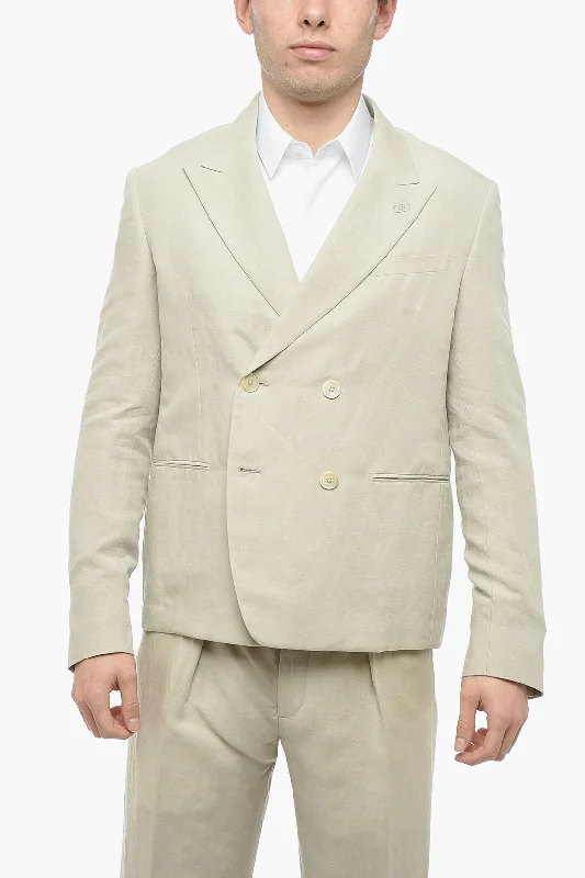 Fendi Double-breasted O LOCK Flax Blend Blazer