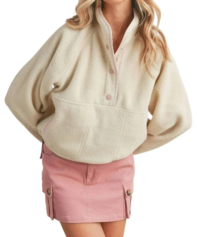 Fleece Pullover Jacket In Ivory