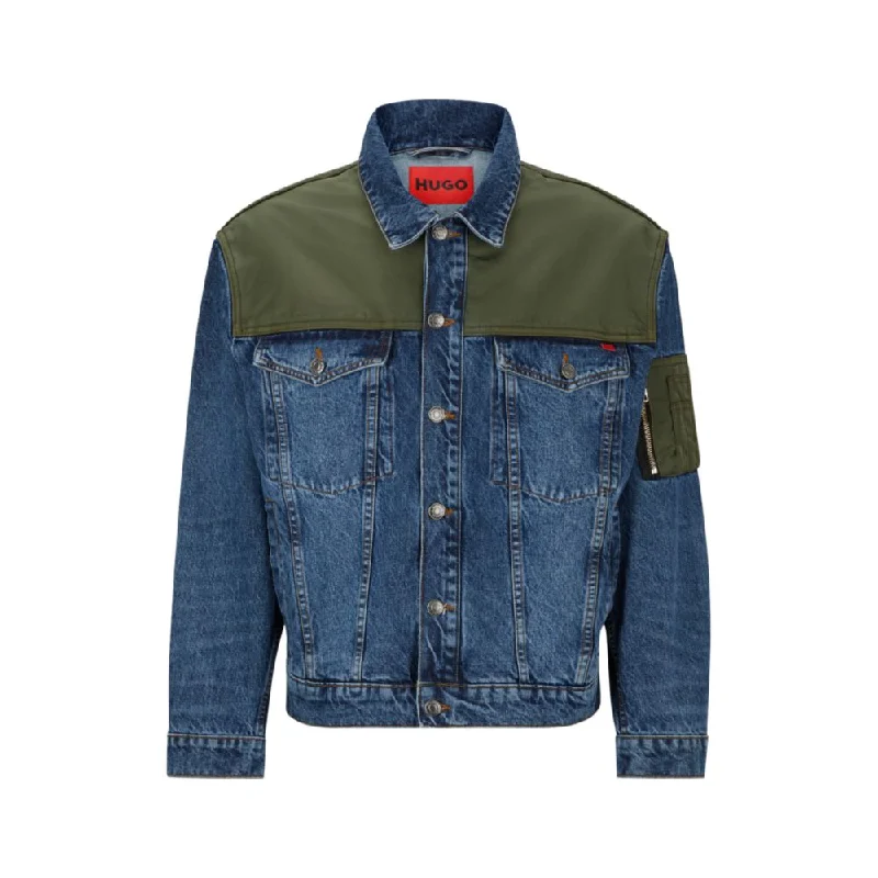 Hybrid relaxed-fit jacket in blue rigid denim