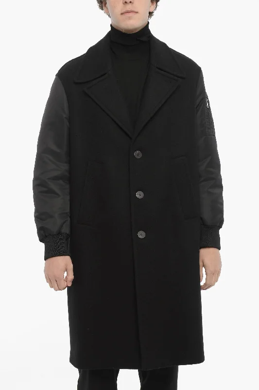 Neil Barrett Wool Coat with Nylon Sleeves