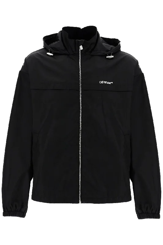 Off- Men's Boxy Windbreaker Jacket With Hood