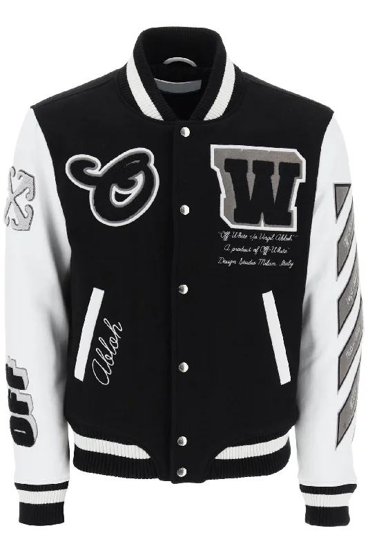 Off- Men's Lea Varsity Bomber Jacket