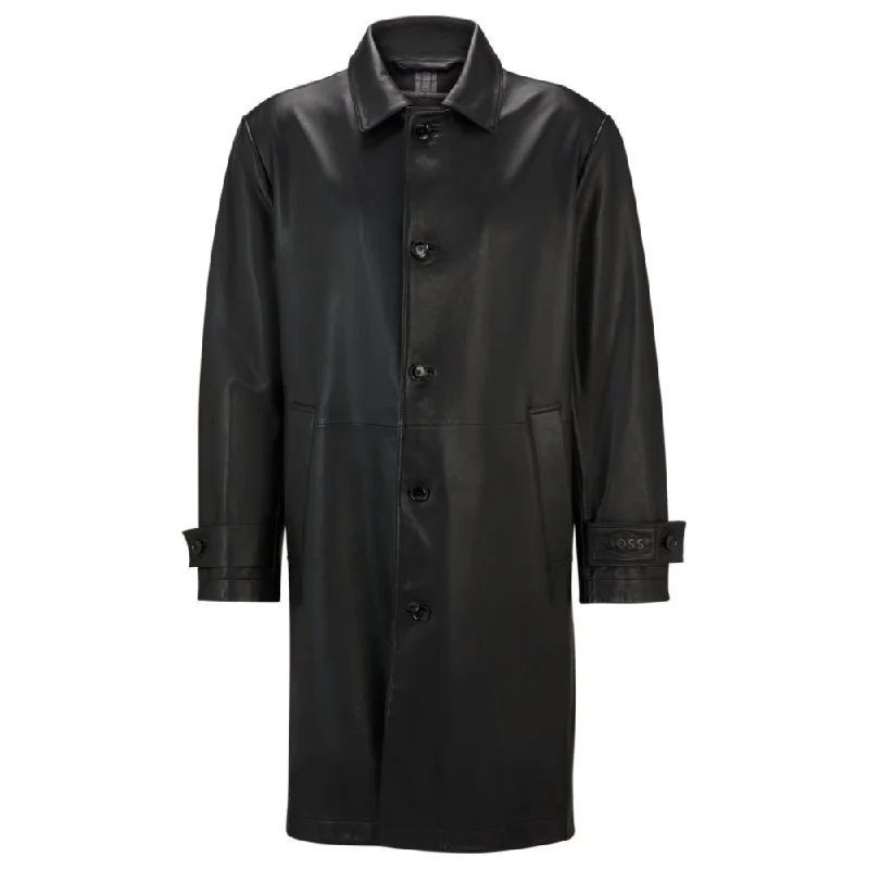 Regular-fit coat in jersey-bonded leather