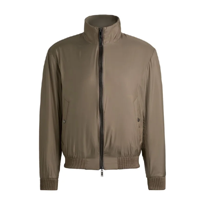 Reversible blouson jacket with water-repellent finish