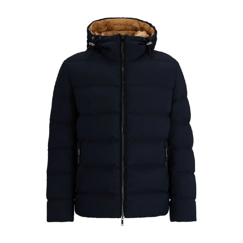 Reversible down jacket in a wool blend