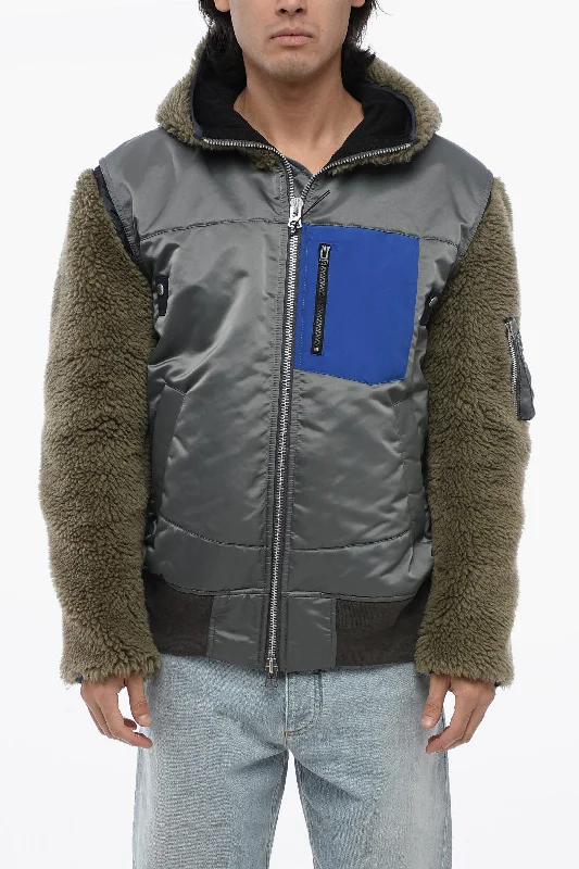 Sacai Bomber Jacket With Teddy Hood And Sleeves