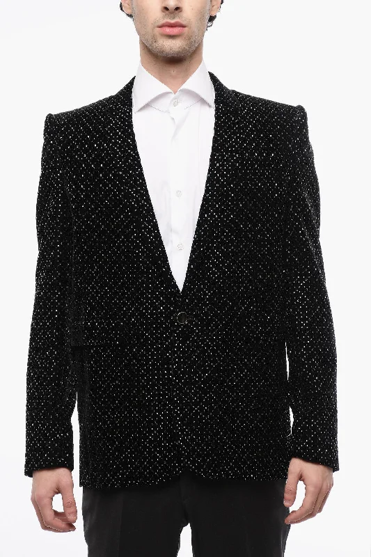 Saint Laurent Velour Tuxed Blazer with Beaded Embroideries