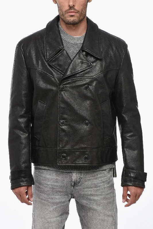 Salvatore Santoro Craquelé Leather Double-breasted Biker Jacket