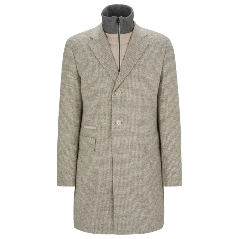 Slim-fit coat in wool blend with zip-up inner