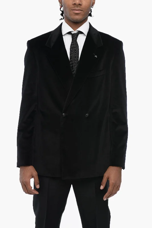 Tagliatore Double-Breasted Velour Blazer With Notch Lapel