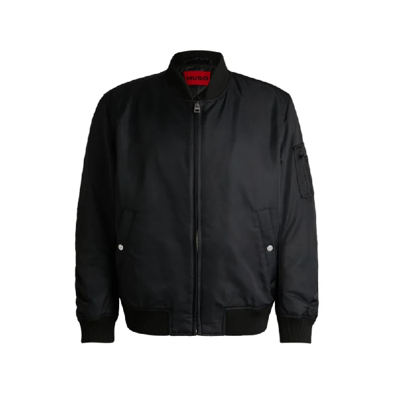 Water-repellent bomber jacket with branded sleeve pocket