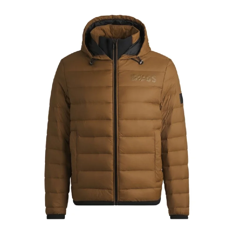 Water-repellent down jacket with tonal logo