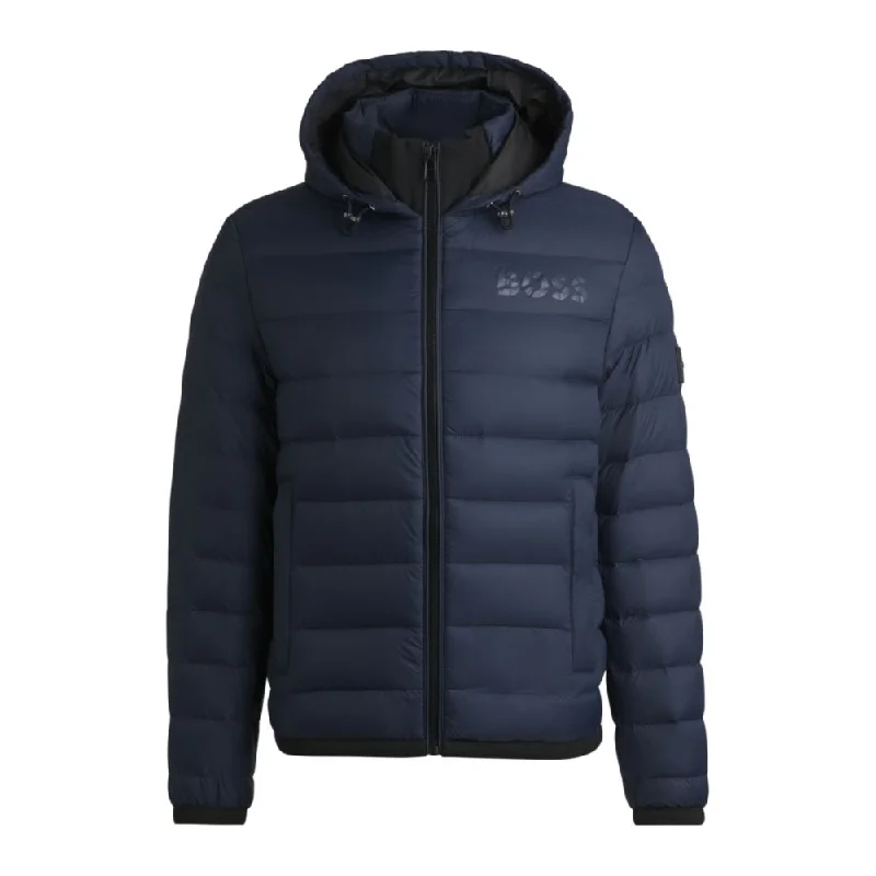 Water-repellent down jacket with tonal logo