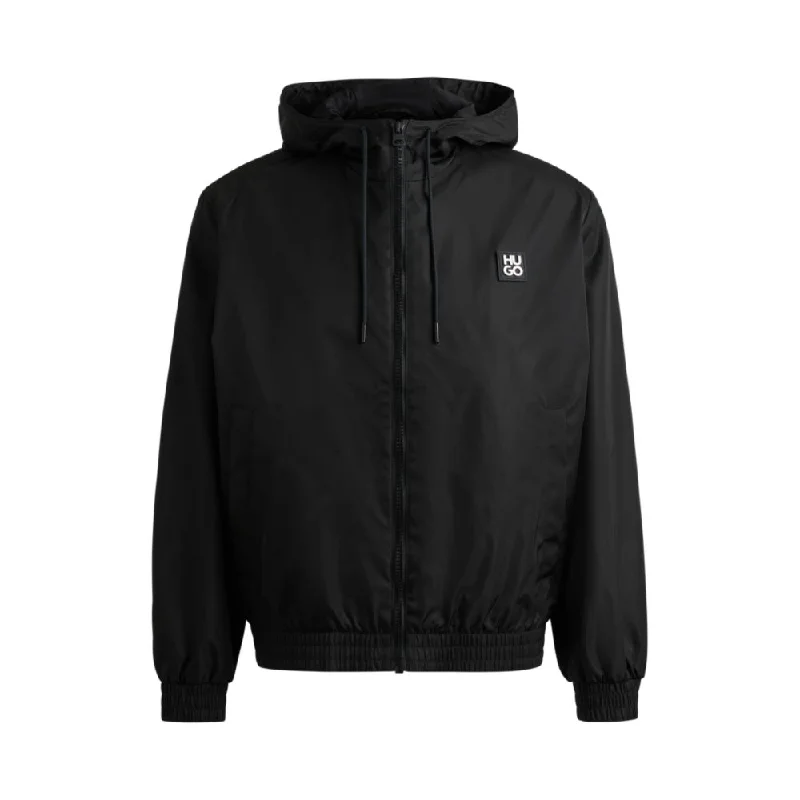 Water-repellent hooded jacket with stacked-logo trim