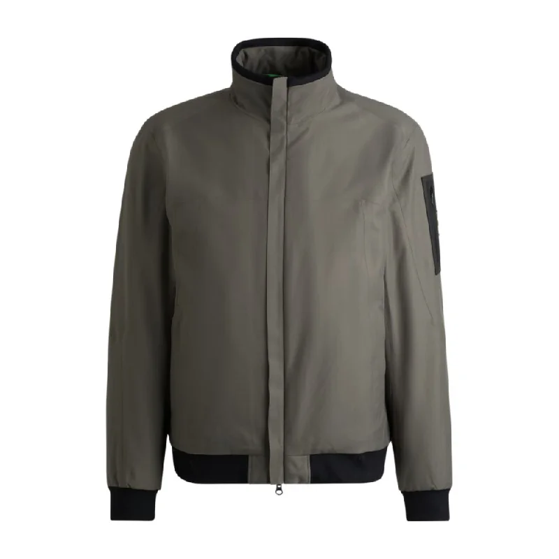 Water-repellent padded bomber jacket with logo-print underplacket