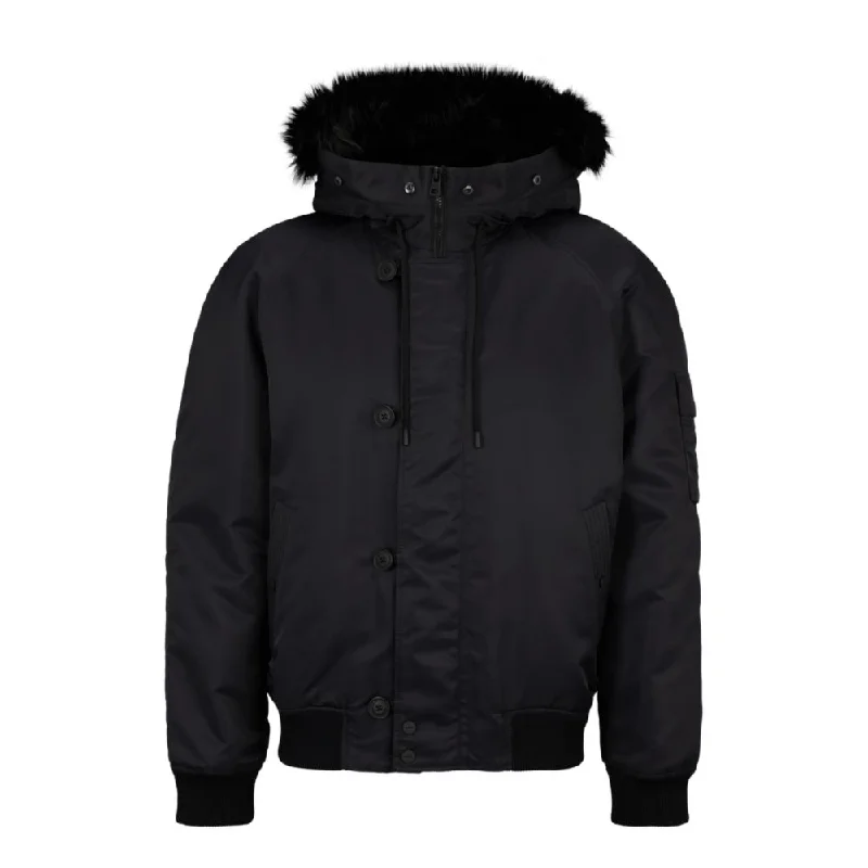 Water-repellent padded jacket with faux-fur hood lining