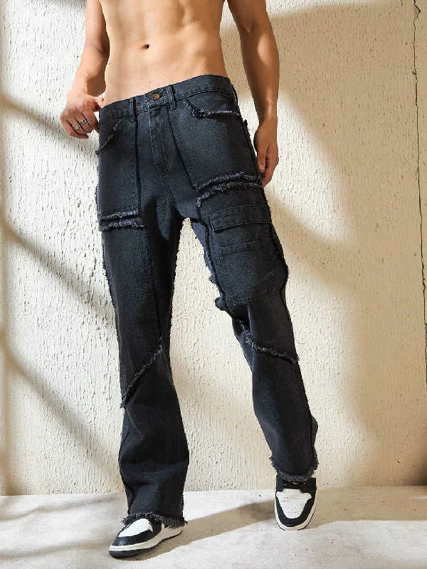 Black Raw Edge Panelled Denim